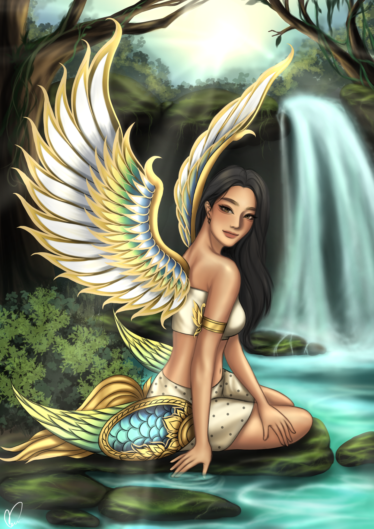 SOM GENESIS artwork 6, Kinnari: Crossing into Himavanta, original hand-drawn digital illustration by Thai artist Som