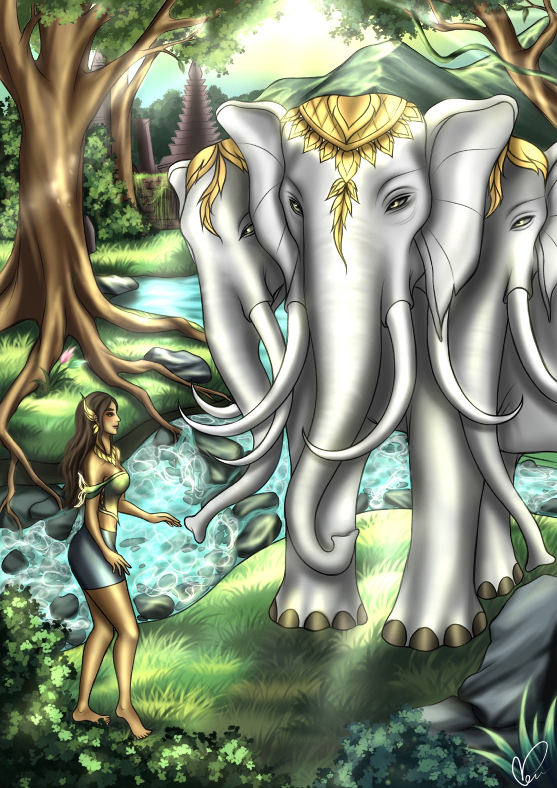 SOM GENESIS artwork 10, ERAWAN: The Heart of Himavanta, original hand-drawn digital illustration by Thai artist Som